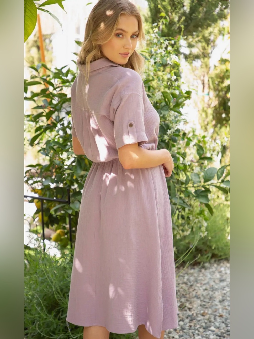Relaxed Button-Front Lavender Shirt Dress - Unbranded - Picture 3 of 6